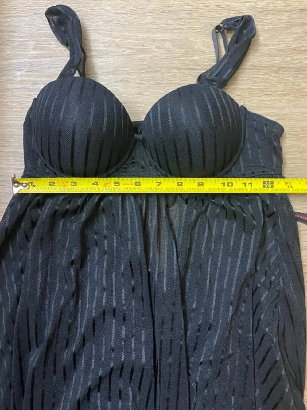 Black Pinstripe Sheer Mesh Underwire Babydoll – Size Medium